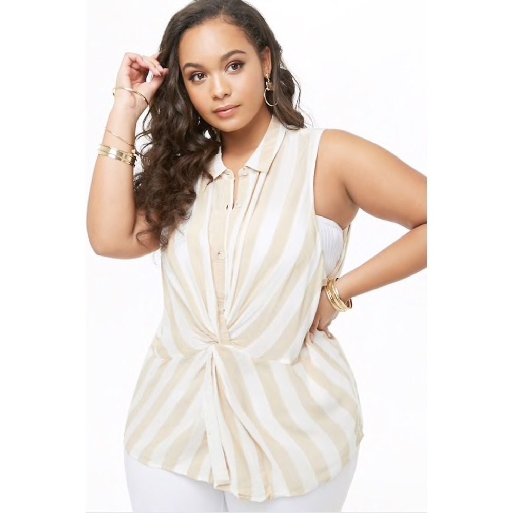 🆕 Forever 21+ Striped Twist Front Shirt 2X Plus Size